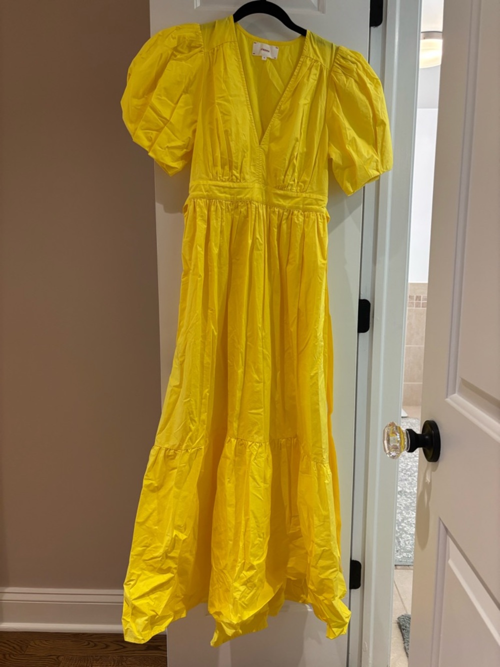 XiRENA Yellow Women's Cotton Puff Sleeve Maxi Dress